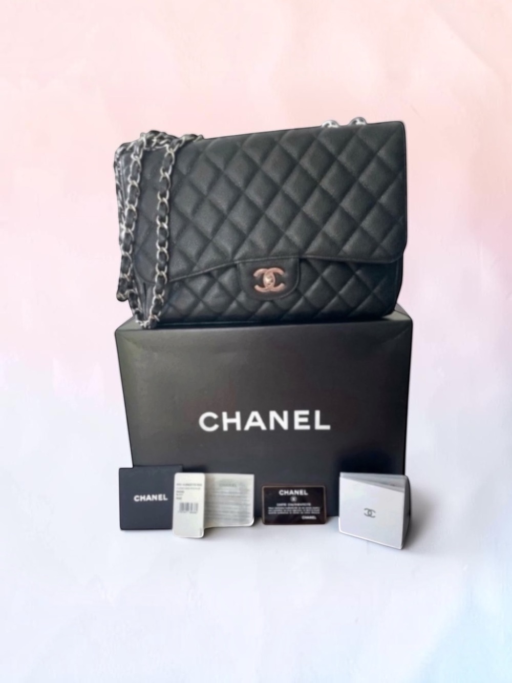 Chanel Classic Jumbo Quilted Grained Flap Bag Silver Chain  Hardware